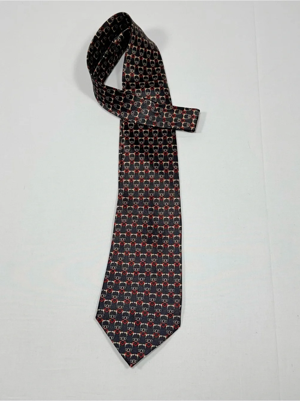 Vintage Studio 890 Navy Silk Chain Ring Print Necktie New York Milano